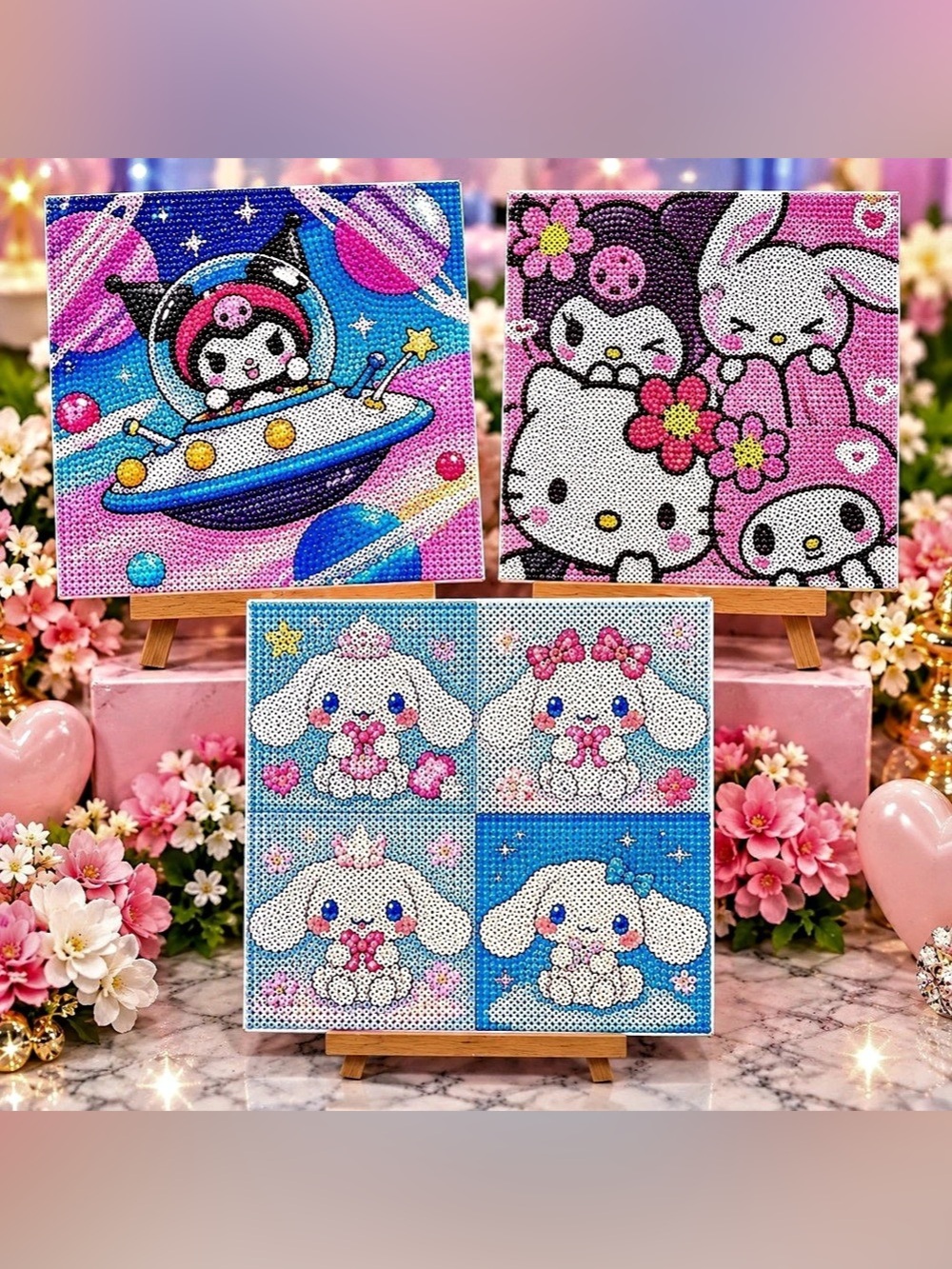 8”x8” Bundle of 3 Hello Kitty & Friends Diamond Art Painting Kit–DIY Craft